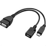 PremiumCord USB adapter cable, OTG, USB socket to micro USB socket + micro USB plug, color black, 14 cm