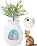 FANTASK Bac à litière pour Chat - 63 l - Élimination Intelligente des odeurs et stérilisation avec Rideau de Porte - Style Pot de Fleurs avec Plante Artificielle - Galets et Pelle - 50 x 50 x 59 cm -