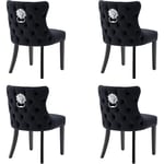 Lot de 4 Chaises Salle à Manger en Velour Chaise de Cuisine Moderne en Pieds Bois Massif Chaises de Salon Rembourrées Épais, Noir