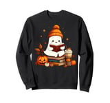 Cute Ghost Reading Book Lovers Halloween Ghost Coffee Cozy Sweatshirt