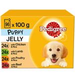 96 X 100g Pedigree Puppy Junior Wet Dog Food Pouches Mixed Selection In Jelly