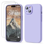 GOODVISH 3 in 1 Designed for iPhone 15 Case Premium Silicone 6.1" (2023)| Upgraded Camera Protection, 2 Pack Screen Protector, Shockproof Anti-Scratch Gel Rubber Slim Phone Case Cover, Violet Purple