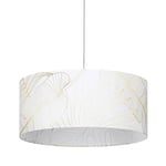 EGLO Suspension luminaire Bucamaranga, lustre rond en textile pour salon et salle à manger, lampe de plafond suspendue en tissu blanc au décor doré, douille E27