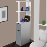 Idmarket - Meuble wc étagère bois willy 2 portes blanc et gris - Gris