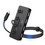 Aceele Hub USB C 4-Port avec câble étendu de 1m/3.3ft, 5Gbps Data Hub USB, Adaptateur USB C avec interrupteurs d'alimentation LED individuels pour MacBook Pro, ChromeBook Pixel, Surface Pro, et Plus.