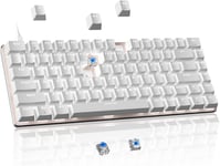 Clavier Mécanique De Jeu Remplaçable À Chaud, Interrupteur Bleu Filaires À 82 Touches Clavier Compact Ergonomique Rétroéclairé Par Led Blanche Anti-Fantômes Pour Pc Windows Et Mac Ps4 Gamer, Blanc