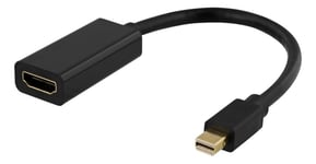 DELTACO sovitin Mini DisplayPort - HDMI, 4K 60Hz, 0,2m, musta