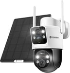 6MP Camera Surveillance WiFi Exterieure sans Fil Batterie - Panneau Solaire, 360° PTZ Camera Solaire Exterieur, 2.4GHz Double Objectif, Vision Nocturne Couleur, Audio Bidirectionnel (Blanc)