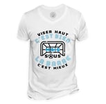 T-Shirt Homme Col V Viser Haut Mais Sous La Barre Sport Foot Ballon But