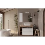 Ensemble Meuble salle de bain HAMBOURG L110 - Vasque + 2 Tiroirs + 3 niches  - Coloris chêne clair et laqué blanc
