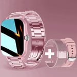 Montre Intelligente Carrée En Acier Inoxydable Pour Hommes Et Femmes,Horloge Intelligente,Appel Bt,Tracker D'activité Pour Téléphone Xiaomi Et Samsung,+ 2 Sangles - Type Pink