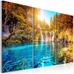 Décoshop26 - Tableau sur toile en 3 panneaux décoration murale image imprimée cadre en bois à suspendre Cascades de la forêt ensoleillée 90x60 cm