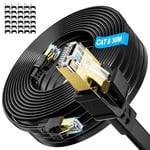 Cable Ethernet 30m Cat 8,Cable RJ45 Blindé Plat Haut Debit Gigabit 40Gbps 2000MHz Long Câble Réseau LAN Gigabit Cable Internet 30 Mètres Extérieur pour Routeur Modem