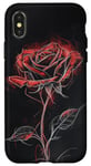 Coque pour iPhone X/XS Motif croquis de rose rouge, art floral, fleur unique