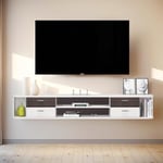 Meuble TV Mural,Meuble TV Suspendu,Meuble TV Flottant Mural Console Multimédia Gaming Grand Rangement Divertissement Étagère Murale avec 4 Tiroirs pour le Bureau à Domicile (142cm, Grey-White)