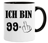 Acen Merchandise Tasse d'anniversaire avec inscription humoristique et chat avec doigt puant – Ich Bin 99+ – Tasse/Mug comme cadeau amusant/cadeaux amusants et originaux/Tasse à thé avec boîte cadeau