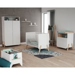 Chambre bébé lit, meuble à langer et armoire Blanc et Hêtre Verni