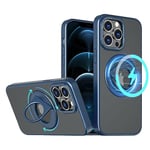 S. Dawezo Coque Magnétique pour iPhone 12 Pro Max 6,7 Pouces, Compatible avec MagSafe, Coque pour Téléphone à Protection Militaire, Magnétique 360° Support Rotatif Coque pour iPhone 12 Pro Max, Bleu