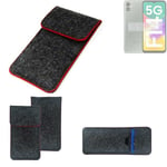 Protective cover for Samsung Galaxy A14  dark gray red edges Filz Sleeve Bag Pou