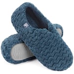 FamilyFairy Women's Memory Foam Slippers Soft Sherpa Lining Anti-Slip Lightweight House Shoes Dark Blue, UK4.5-5.5