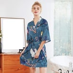 GROPC Robe De Chambre Satin Femme,Saint Valentin Sexy Nightwear Soie Soie Imprimé Rétro Babydoll Robe Robe Peignoir Kimono Chemises Vêtements De Nuit Homewear pour Les Cadeaux d'amis,Bleu,XL