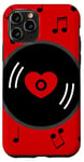 Coque pour iPhone 11 Pro notes de musique disque vinyle album coeur rouge valentines vintage