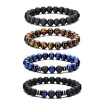 Bracelet œil de tigre pour hommes, ensemble de bracelets de perles en pierre naturelle de 8MM, bracelets extensibles en pierre de lave, réglables, en perles de cristal noir, cadeaux pour hommes