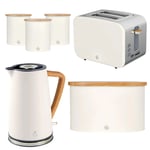 Swan Nordic White Kitchen Set - Kettle, Toaster, Bread Bin, Canisters