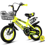 LYN Kids Bike, Children's Bicycle Bicycle 2-10 Years Old Boys And Girls'bicycle 12 Inch,14inch,16inch With kettle (Color : Yellow, Size : 12)