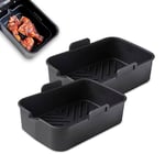 Tower T843093 Set of 2 Rectangular Air Fryer Trays, Suitable for Most 6 Litre and Dual Basket Air Fryers, Reusable Silicone Liners, Black