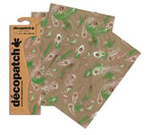 Décopatch C586O - Une pochette de 3 feuilles de papier imprimé 30x40 cm, Plumes vertes