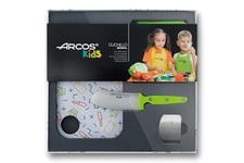 Arcos Kids, Ensemble de Cuisine pour Enfants, Couteau pour Enfants + Tablier + Planche à découper + Protège-Doigts, Couleur Verte