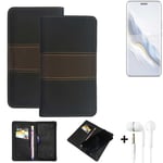 Wallet Case + headphones for Honor Magic6 Pro Protective Cover Brown