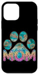 Coque pour iPhone 12 mini Art floral turquoise avec imprimé patte de léopard pour maman