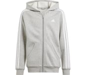 Essentials 3-Stripes Fleece JR huvtröja Barn MGREYH/WHITE 164