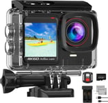 Caméra Sport 4K 60FPS avec MicroSD 64Go,8X Zoom 131ft Caméras Étanche Double Écrans, 24MP Caméra d'action EIS, Caméra sous-Marine Télécommandées Batterie 2 x 1350 mAh Divers Accessoires.[G308]