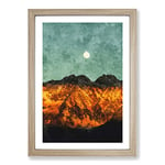 Big Box Art The Moon Above The Mountains Painting Framed Wall Art Picture Print Ready to Hang, Oak A2 (62 x 45 cm)