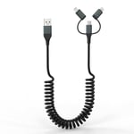 Câble Usb C Spiralé [0.4M-1.2M], 3 En 1 Câble Usb Vers Lightning Et Usb C Pour Iphone 16/15/14/13/Ipad/Galaxy/Android, Câble Carplay Avec Android Auto/Apple Carplay/Mfi