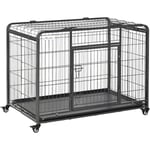 Pawhut - Cage pour chien pliable cage de transport sur roulettes 2 portes verrouillables plateau amovible dim. 109,5L x 71l x 78H cm métal gris noir