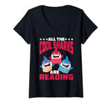 Womens All The Cool Sharks Are Reading Kindergarten - V-Neck T-Shirt