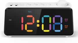 Radio Réveil Numérique Pour La Chambre,Alarme Double Jour De La Semaine/Week-End,Grand Écran Coloré Pour Enfants Et Adolescents,0-100% Luminosité Réglable,Radio Réveil Avec Port De Charge Usb