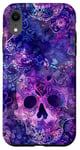 Coque pour iPhone XR Aquarelle violette ethnique horreur bleu feu flamme crâne