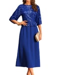 GRACE KARIN Robe de soirée Noire pour Femme, Manches 3/4, Robe d'été en Mousseline de Soie, élégante pour Mariage, Robe à Paillettes, M, Bleu Royal, 8