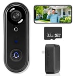 Wireless Doorbell Camera 1080P, No Monthly Fee,Video Doorbell with Chime,32GB SD/Cloud Storage, Night Vision, Motion Detection,2 Way Audio, IP66 Weatherproof, Real Time Alert (J2)