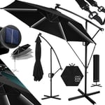 KESSER® Parasol déporté de Jardin LED Solaire 350cm en Aluminium ávec Housse et manivelle et support et Protection UV Noir