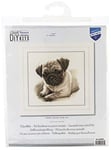 Vervaco Point De Croix Compté Kit Tableau Complet Set Chien Carlin De Broderie Loisir Créatif Maison Decoration Cadeau DIY ca. 21 x 21 cm Counted Cross Stitch Embroidery, Cotton, Blanc