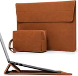 15 Pouces Housse pour Ordinateur Portable avec Stand Réglable pour Macbook Air 15 M3 M2 A3114 A2941 2024 2023, MacBook Pro 15 2019-2016, 15"" Surface Laptop 7/6/5/4/3, avec Pochette, Marron