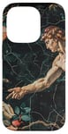 Coque pour iPhone 14 Pro Noir Art Déco Floral Michel-Ange Création Of Adam Sixtine