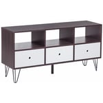 Beliani - Meuble tv Marron et Blanc composé de 3 Tiroirs et 3 Espaces de Rangements Ouverts Style Moderne 60 cm de Hauteur