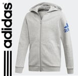 New adidas Boys 3 Stripe Fleece Hooded Top Age 4-5  Grey Sweatshirt Hoody